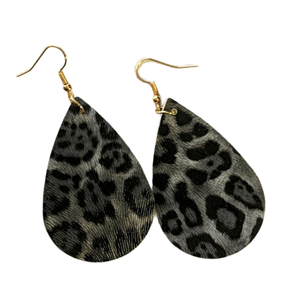 Gray leopard print teardrop earrings